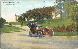 Postcard of a scene from Cherokee Park at the base of Baringer Hill, early 20th century. CherokeePark4-0.jpg
