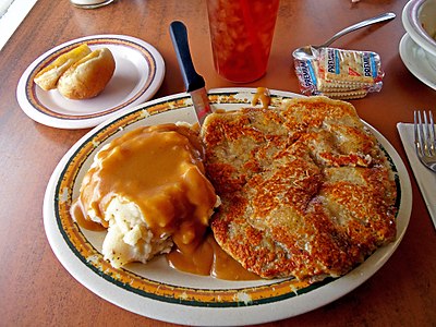 Chicken fried steak with mashed potatoes and gravy