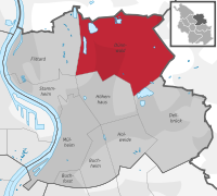 Lage des Stadtteils Dünnwald im Stadtbezirk Köln-Mülheim