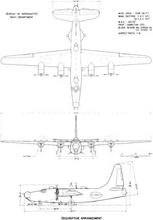 3-view line drawing of the Consolidated PB4Y-2 Privateer