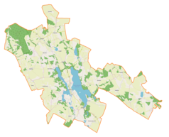 Mapa konturowa gminy Dąbrówno, po prawej nieco na dole znajduje się punkt z opisem „Gardyny”