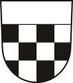drei Reihen zu vier Plätzen von Schwarz und Silber geschacht (Wappen von Trebbin)