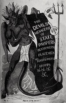 Cover of an 1832 list of placemen. Collection of the British Library. Devil's Menagerie - 1832 - British Library.jpg