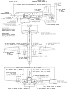 3-view line drawing of the Douglas C-124A Globemaster II.