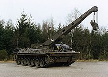 Bergepanzer 2 of the Royal Netherlands Army with erected crane Dutch Bergepanzer 2 ARV Crane Deployed.jpg