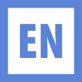 EN language symbol in blue letters in a blue square.svg