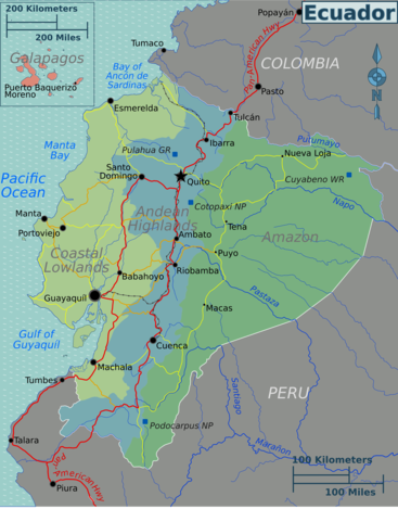 Mapa regionů Ekvádoru