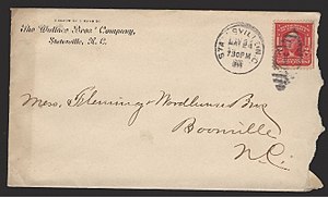 Front of an envelope mailed in the U.S. in 1906, with a postage stamp and address