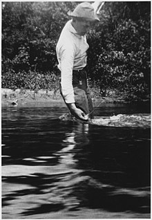 Ernest Hemingway fishing at Walloon Lake