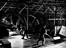 Fitzroy Iron Works - Tilt Hammer c.1868, Unknown Artist (Engraving published in Illustrated Sydney News, Thu. 18 Feb. 1869, Page 5) Fitzroy Iron Works (Tilt Hammer) in c.1868 (Illustrated Sydney News, Thu 18 Feb 1869, Page 5).jpg