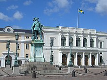 Gustav II Adolf statue, with the bourse in the background