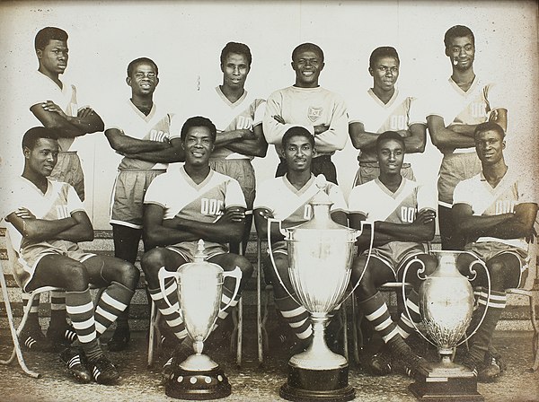 Members in the 1960s pose with some of Ghana's successive international trophies won.