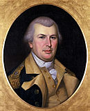 Gri saçlı Nathanael Greene'nin 1783'te Charles Willson Peale tarafından renkli resmi. Greene, generalinin üniformasını koyu mavi bir ceket, devetüyü yeleği ve dönüşler ve pirinç düğmelerle giyiyor.