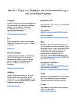 Miniatuur voor Bestand:Handout Tipps zum Einstieg in die Softwareentwicklung in den Wikimedia-Projekten.pdf