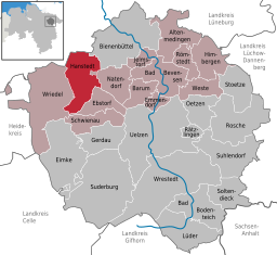 Läget för kommunen Hanstedt i Landkreis Uelzen