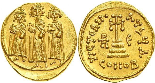 Solidus of Heraclius' reign, showing his son Constantine III as co-emperor.