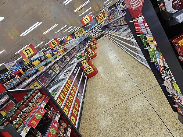 Interior of an Iceland supermarket in Horwich, Greater Manchester