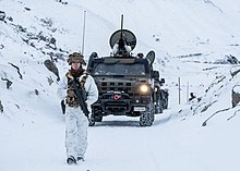 2nd Alpini Regiment soldier and VTML Lince vehicles during a training exercise in Valloire, France Italian Army - 2nd Alpini Regiment soldier and VTML Lince vehicles during a training exercise in Valloire, France.jpg