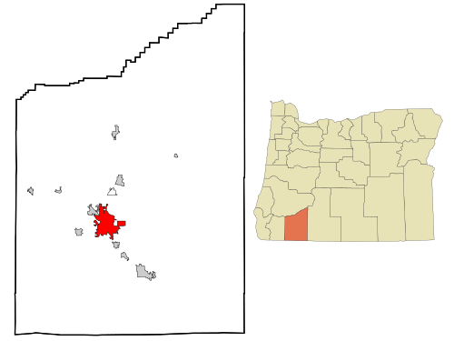 Location of Medford in Jackson County and the state of Oregon