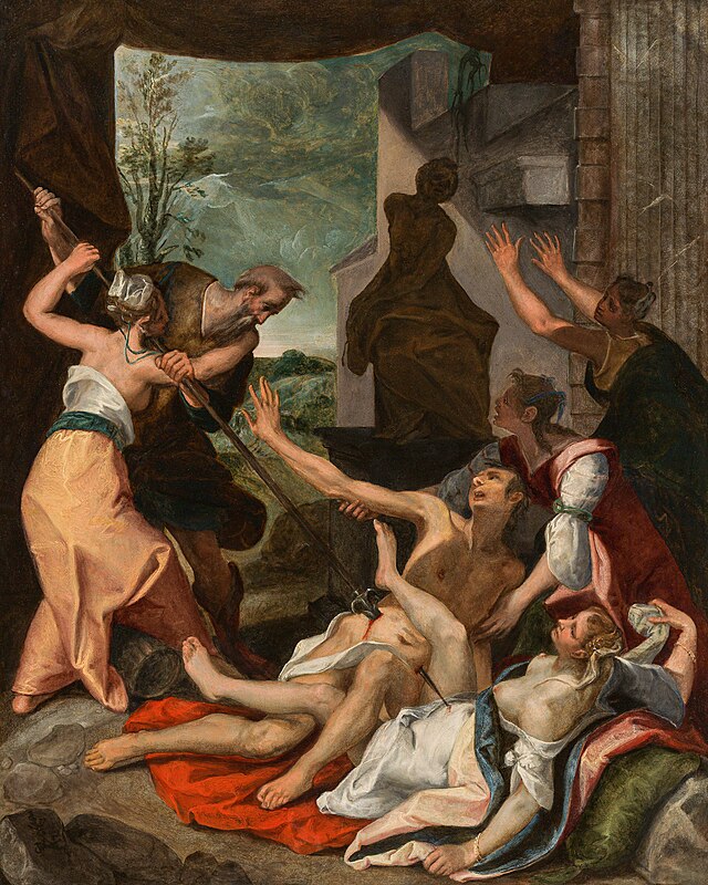 בציור, פינחס הורג את זמרי ואת כזבי, מאת יוס ואן וינגה