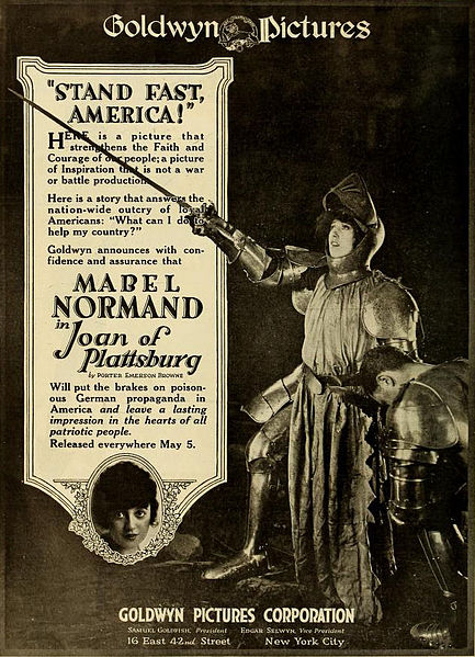  Advertisement in Moving Picture World, May 1918 for the American comedy drama film Joan of Plattsburg (1918) with Mabel Normand.