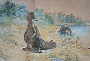 Рисунок гадрозавра, выполненный Чарльзом Найтом