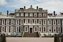 The front entrance of Knowsley Hall, pictured in 2011 Knowsley Hall, Merseyside-6116302107.jpg