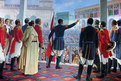 Phi Iota Alpha chose to use Pan-American symbolism to be more representative of the ideals of the organization, as evidenced in this painting of San Martín's proclamation of Peruvian independence.