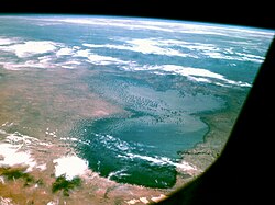 Изглед към езерото Чад, заснето от мисията Аполо 7 през октомври 1968 г.