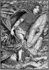 Lagertha as imagined in a lithography by Morris Meredith Williams in 1913 Lathgertha by Morris Meredith Williams.png