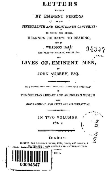 File:Letters Written by Eminent Persons in the Senveteenth and Eighteenth Centuries- to which are added, Hearne’s Journey to Reading and to Whaddon Hall (IA dli.granth.35103).pdf