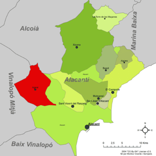 Localización de Agost respecto a la comarca del Alacantí