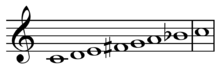 Acoustic scale on C. Play Lydian dominant C.png