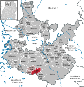 Poziția Mühlhausen pe harta districtului Rhein-Neckar-Kreis
