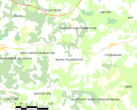 Mapa obce Milhac-d’Auberoche