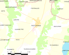 Mapa obce Trie-sur-Baïse