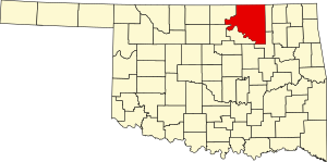 Kaart van Oklahoma met de nadruk op Osage County