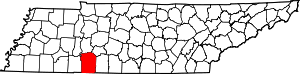 Map of Tennessee highlighting Wayne County