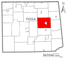 Mapa hrabstwa Tioga z wyróżnieniem Richmond Township