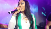 Megan Thee Stallion (pictured) scored her first number-one single, "WAP", with Cardi B. It is also the first female rap song to reach number one on the Billboard Canadian Hot 100. Megan Thee Stallion Lagos 01.png