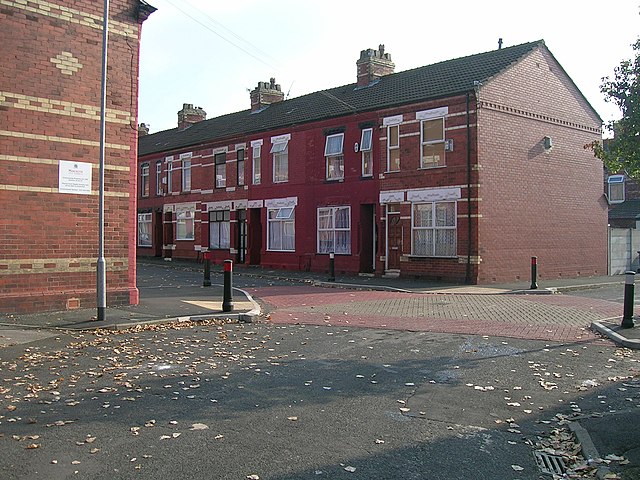Much of the housing stock of Longsight consists of red-brick terraced houses
