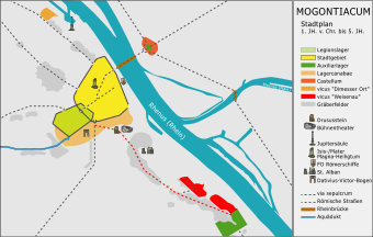 Stadtplan von Mogontiacum (Mainz), wo vermutlich der Rheinübergang von 406 erfolgte