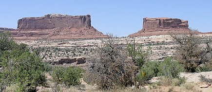 Merrimac and Monitor buttes Monitor and Merrimac buttes near Canyonlands.jpeg