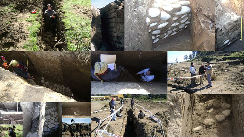 File:Muros de adobe con bases de bolones enterrados en el sitio Monumento Arqueologico de Negrete.jpg