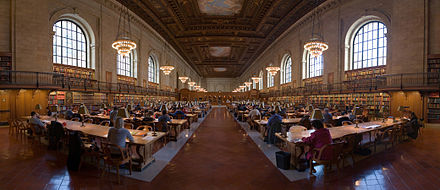 The research room at the New York Public Library, an example of secondary research in progress