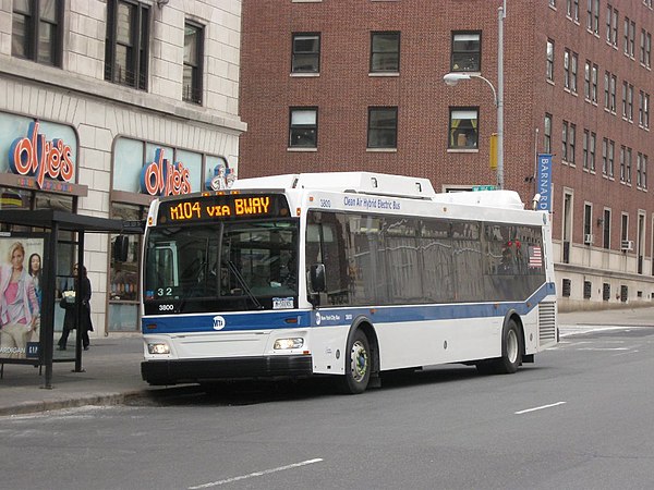 An M104 bus on Broadway near Columbia University