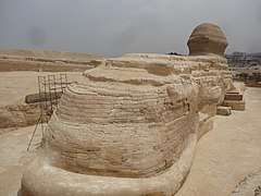 Rear view of the Sphinx in 2014, showing some of the restoration work up to that time.