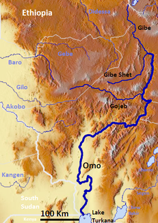 Course of the Omo and its tributaries