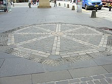 The location of the Cross between 1617 and 1756. Original site of the Mercat Cross, High Street - geograph.org.uk - 1367417.jpg