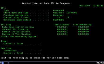 IBM i during initial program load of the SLIC